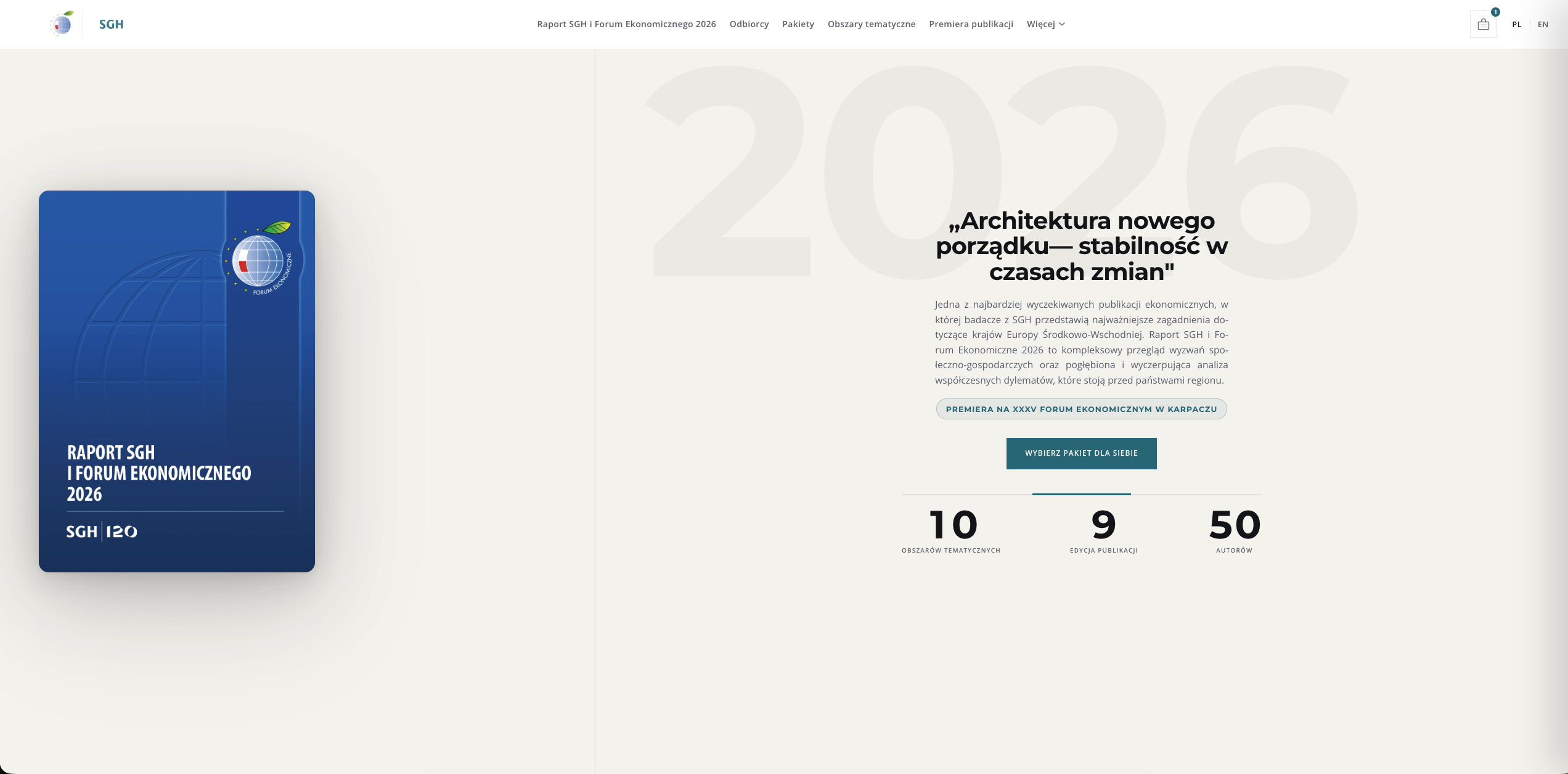 Landing page raportu SGH i Forum Ekonomicznego — widok na komputerze