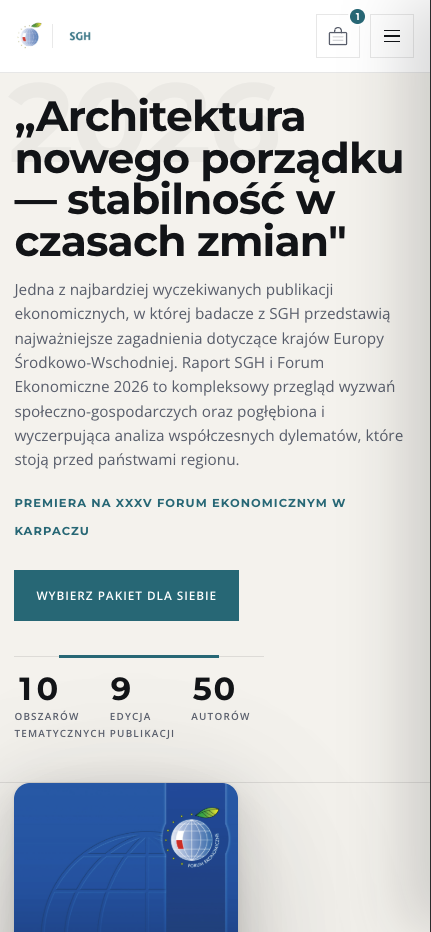 Landing page raportu SGH i Forum Ekonomicznego — widok na telefonie