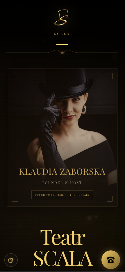 Strona Teatr SCALA — widok na telefonie