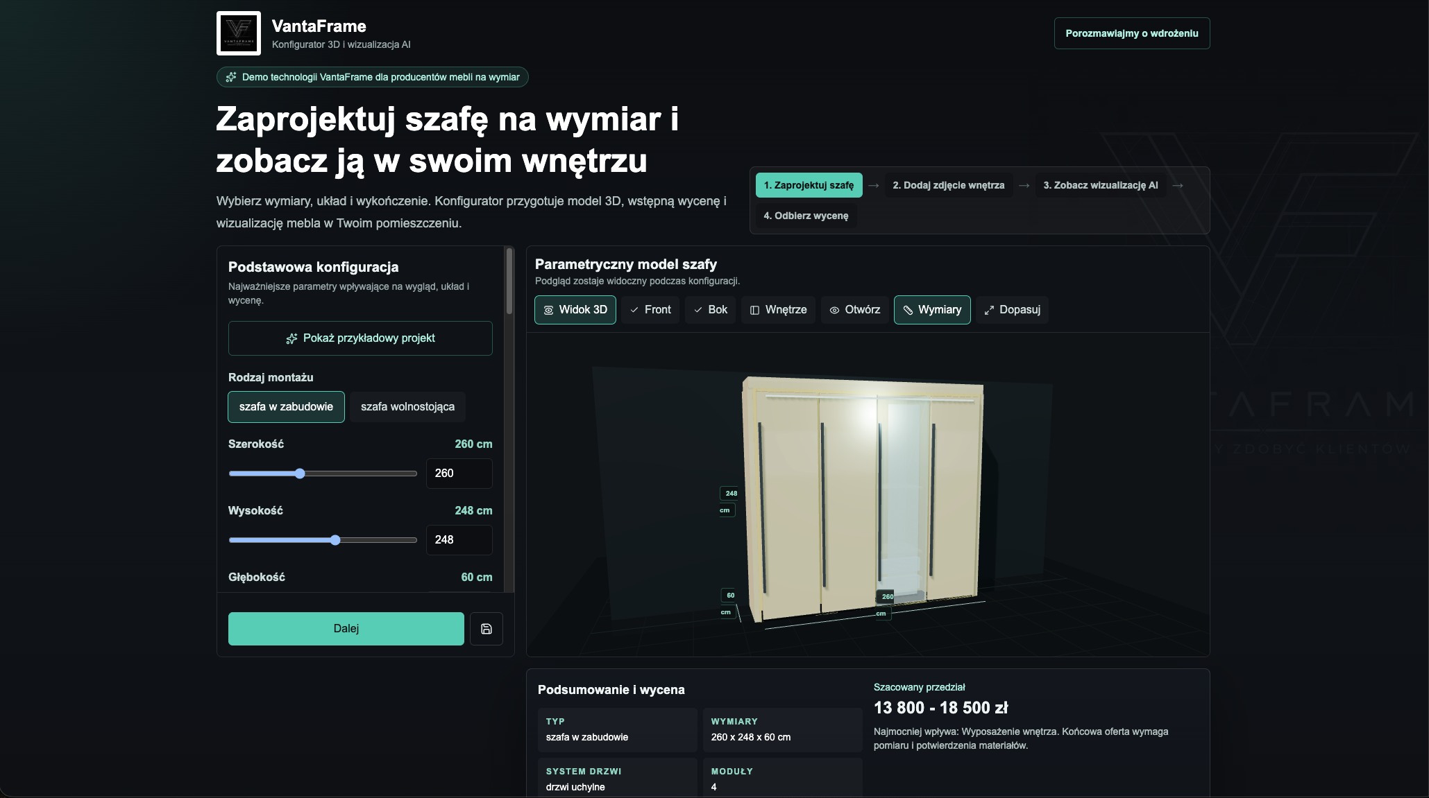 Konfigurator mebli 3D z wizualizacją AI